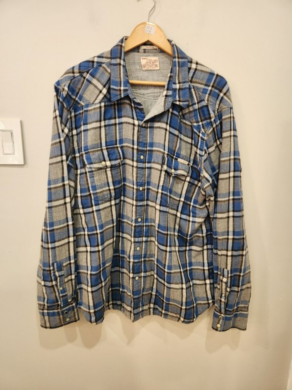 Lucky Brand Western Shirt Mens XXL Blue Plaid Pearl Snap Classic Fit Lightweight